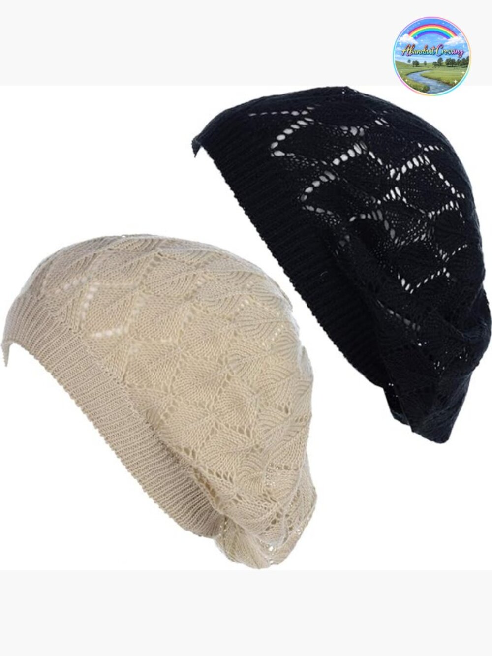 Lightweight Acrylic Crochet Cutout Knit Beret Beanie Hat